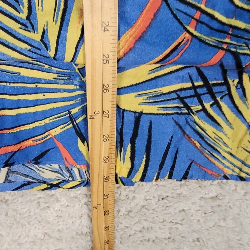 Quiksiver Hawaiian Shirt Men's Large Blue Yellow Floral Leaf Short Sleeve Button